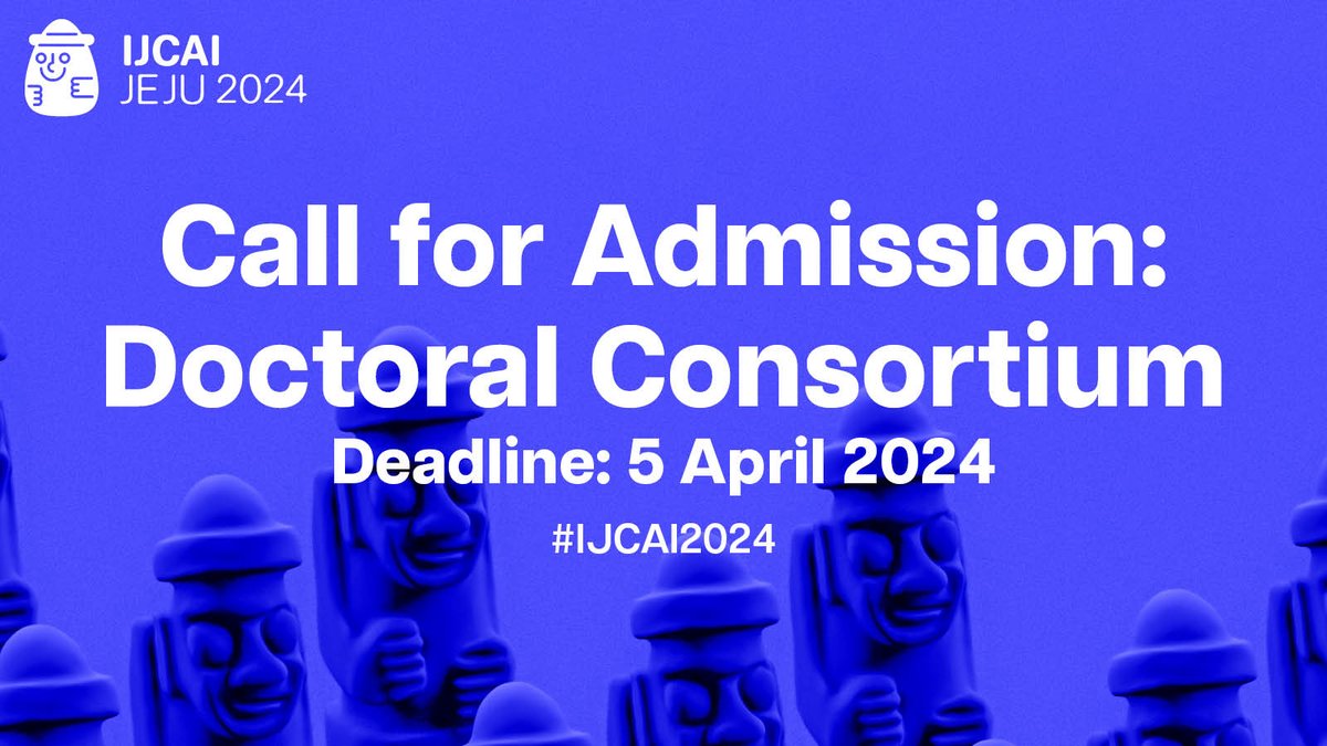 #PhD students, time to level up! Apply for admission to the #IJCAI2024 Doctoral Consortium 🇰🇷 Network, get mentored by experts, and build your global AI connections. 📍Application deadline: 5 April 2024 👉ijcai24.org/call-for-paper… #Research #Innovation #Academia #DC