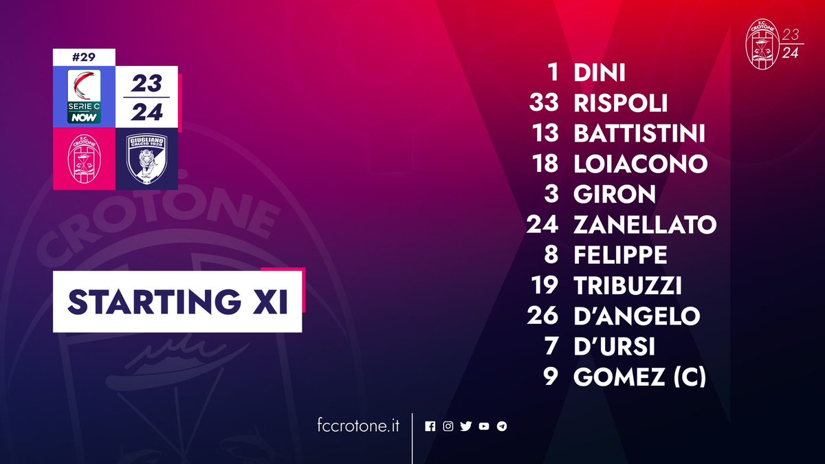 🏆#SerieC Now! 29a giornata ⏰ h 20.45 🏟 Stadio Ezio Scida ⚽️ #CrotoneGiugliano Scopri info, curiosità e le formazioni ufficiali al link 👉fccrotone.it/qr-stadium #StartingXI #WeAreSharks 💪🔴🔵