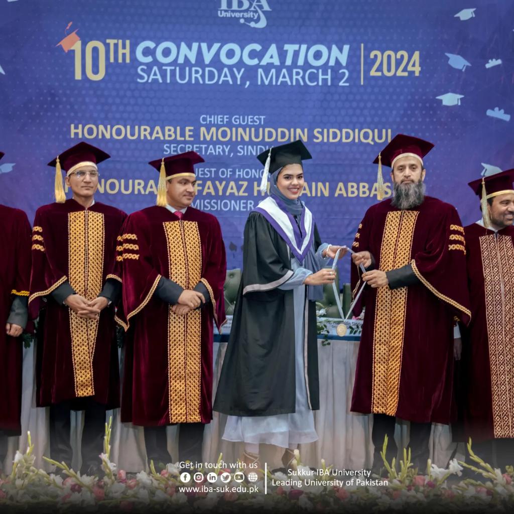@Sukkur_IBA 10th convocation celebrated 292 graduates across diverse disciplines. Mr. Moinuddin Siddiqui, SHEC Secretary, graced the event as Chief Guest, emphasizing the institution's significance. Prof. Dr. Asif Ahmed Shaikh encouraged graduates to embrace new opportunities.
