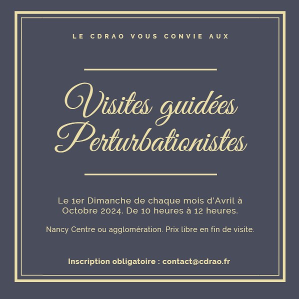 Nous vous convions aux visites guidées perturbationistes chaque 1er dimanche de chaque mois d'avril à octobre. Nancy centre ou agglomération selon programme détaillé.
L'espace public sera à la perturbation.
Informations sur évènement facebook.

Avril : facebook.com/events/3887674…