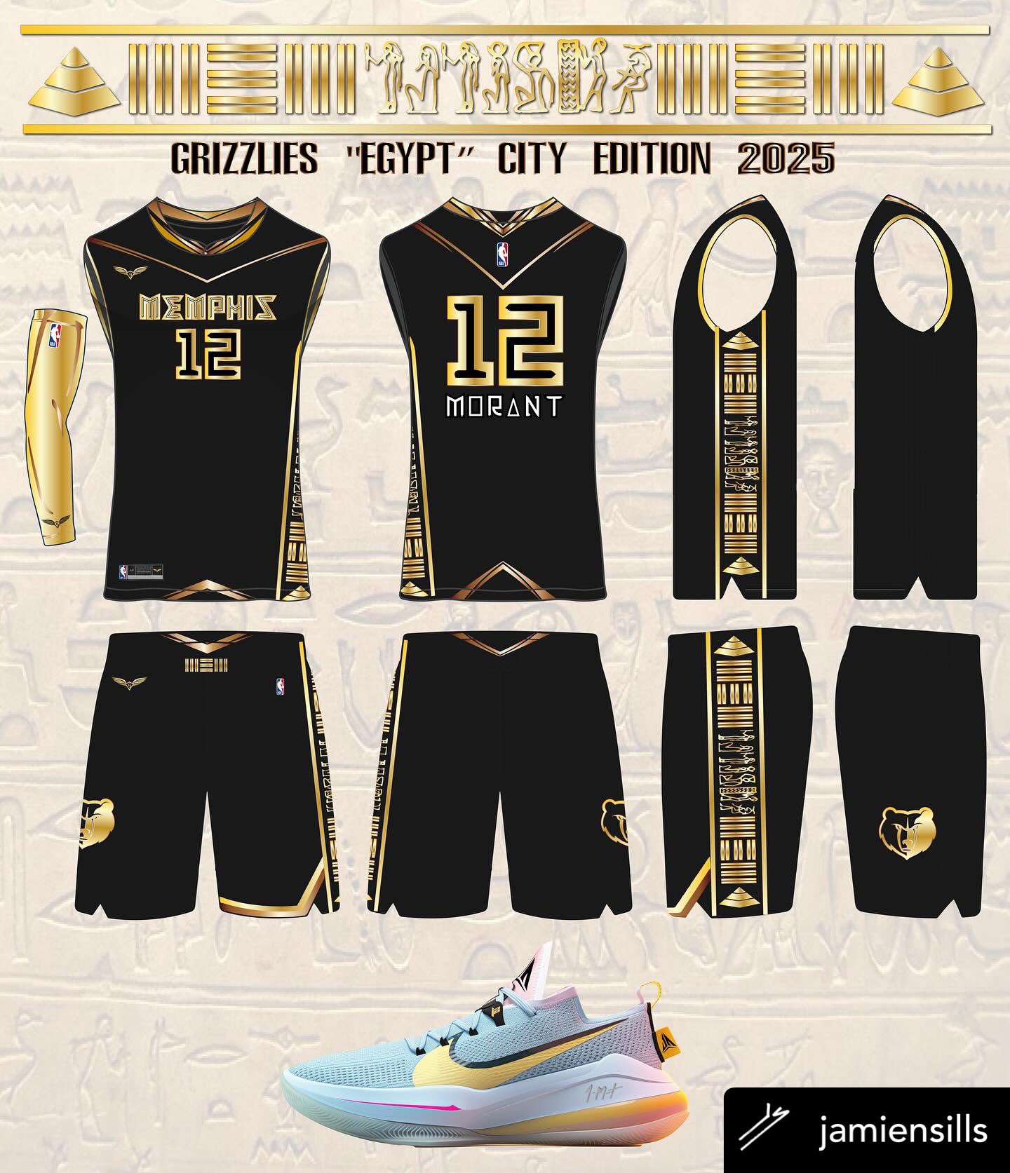 Jamien Sills on X A few memgrizz Egypt City Edition uniform concepts paired with my nike jamorant JA2 concepts. I guessed the City Editions right last year let s see if I do