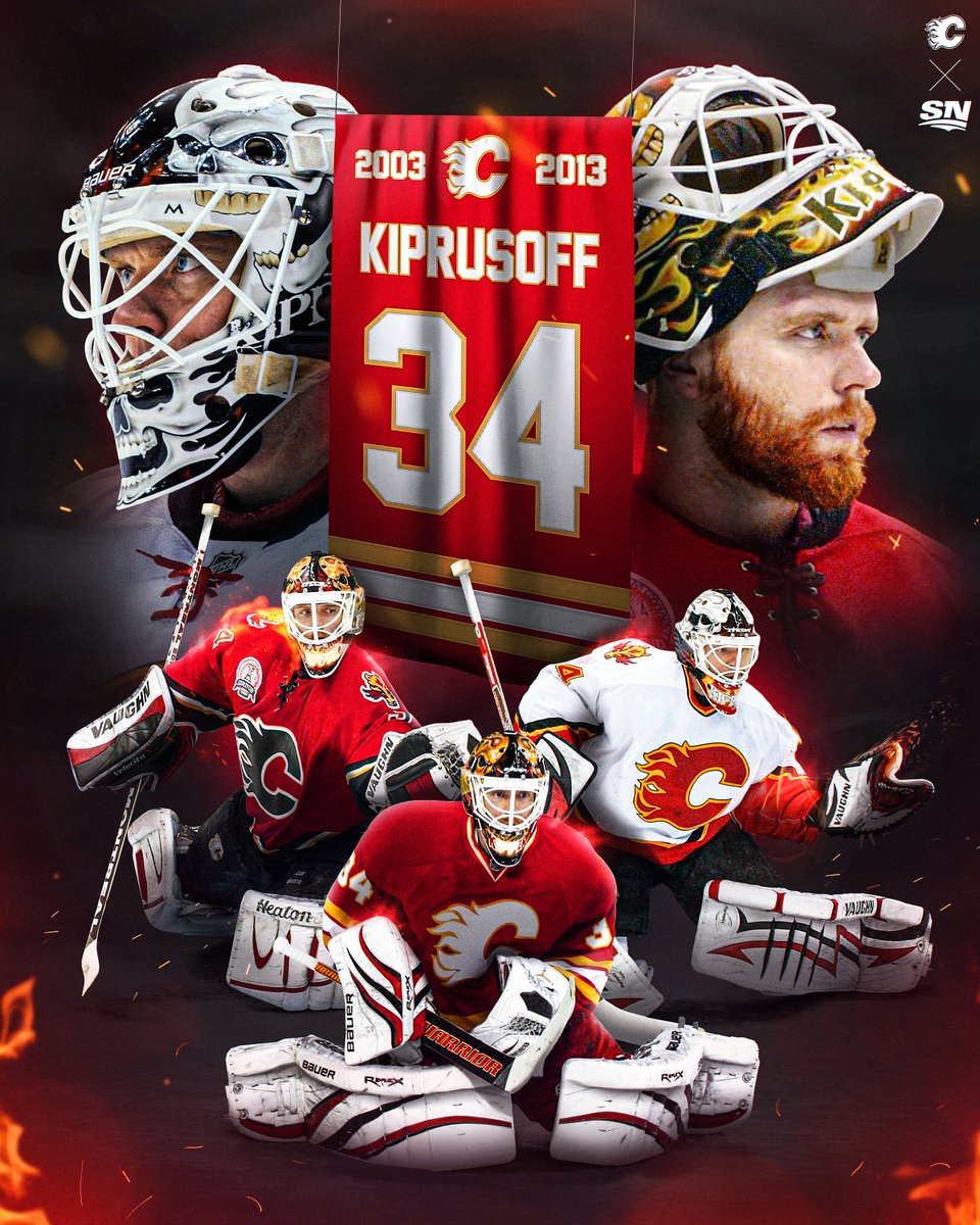 Calgary Flames legend Miikka Kiprusoff will have his No. 34 raised to the Saddledome rafters tonight. 🔥 Watch the ceremony live at 8:20pm ET / 6:20pm MT on Sportsnet 360 or stream on Sportsnet+, followed by Flames vs. Penguins at 10pm ET / 8pm MT on Sportsnet or stream on…