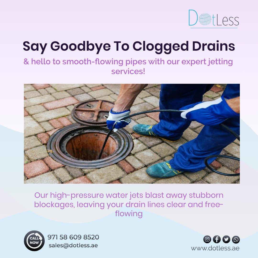 Say goodbye to clogged drains and hello to smooth-flowing pipes with our expert jetting services! 
#DrainLineJetting #PlumbingSolutions #Dubai #blockageremoval #cleaningservices