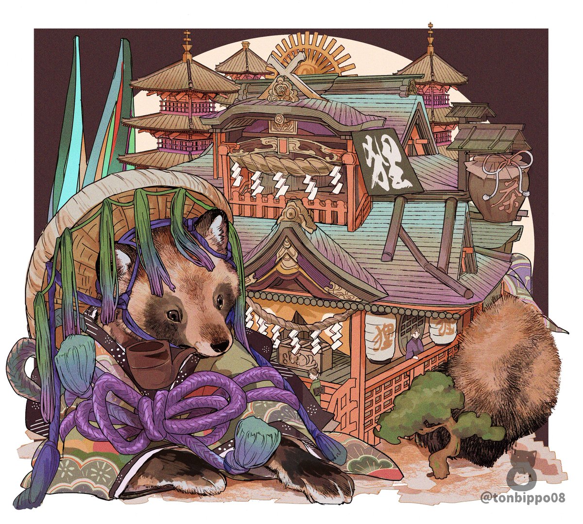 architecture east asian architecture no humans fox animal tree hat  illustration images