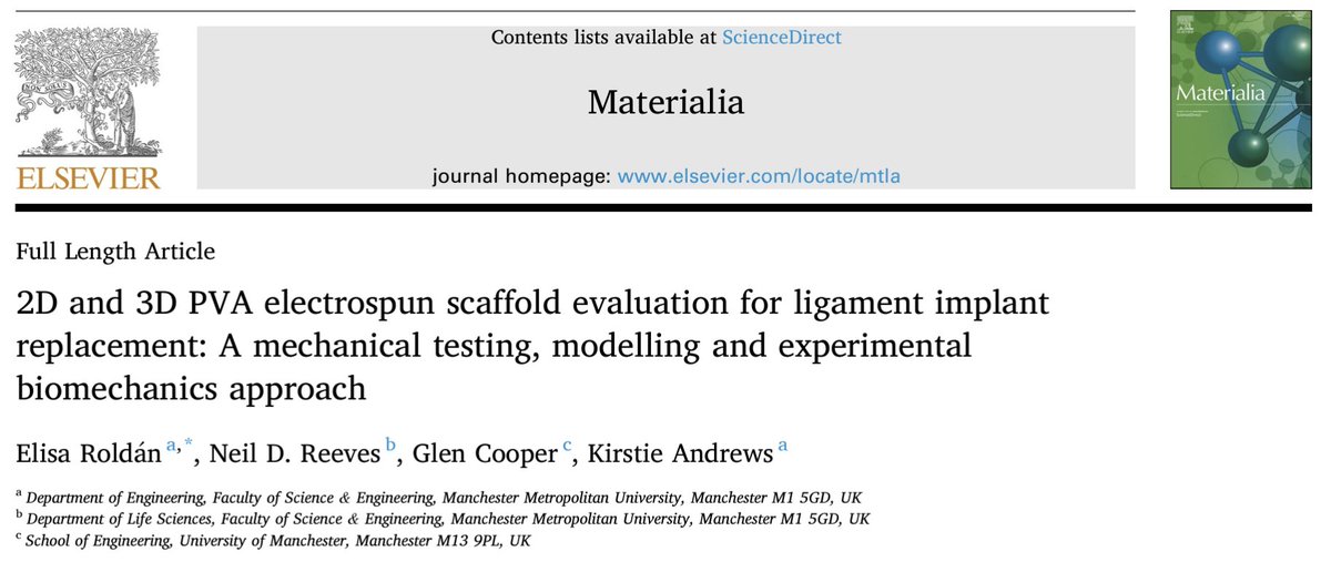 Electrospun scaffolds for cruciate ligament replacement - New research paper: sciencedirect.com/science/articl… @MMU_Research @McrInstSport @ManMetUni