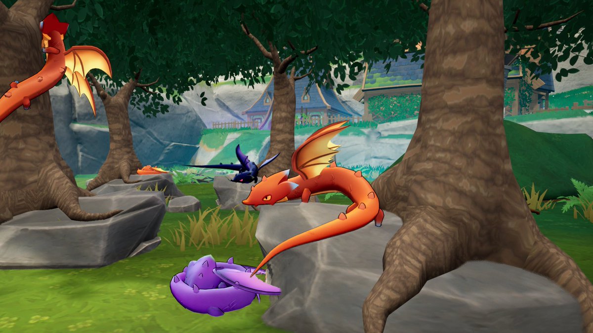 ✨Happy #screenshotsaturday! Meet the fruit dragons 🍎🐉 harmless creatures living in the apprentice's backyard. Would you dare to pet them👀? ✨#UnrealEngine5 📷#indiegames
