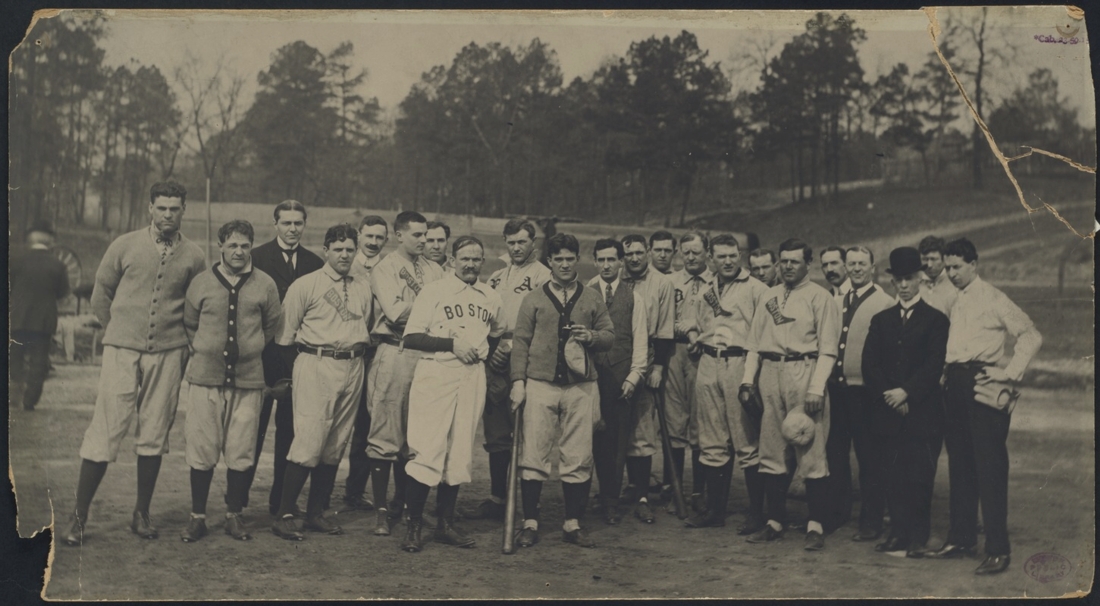 BSmile's tweet image. Before &amp;amp; After: Edit &amp;amp; colorization of the 1909 Boston Red Sox team at spring training camp in Hot Springs, Arkansas. The original photo was in rough shape! #MLB #Baseball #History