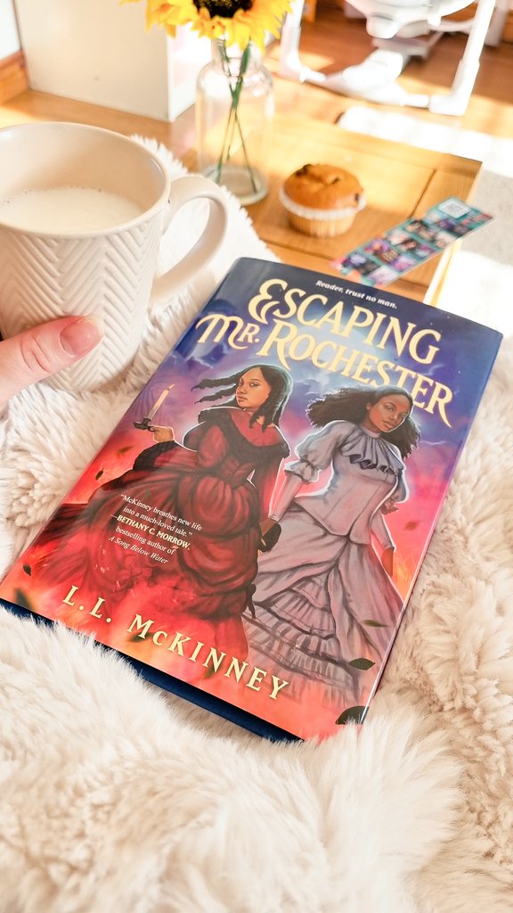 Managed to pop out and grab some breakfast. Came home to this gorgeous copy of Escaping Mr. Rochester by L.L. McKinney, thanks to the lovely team at @pridebooktours. ☕️