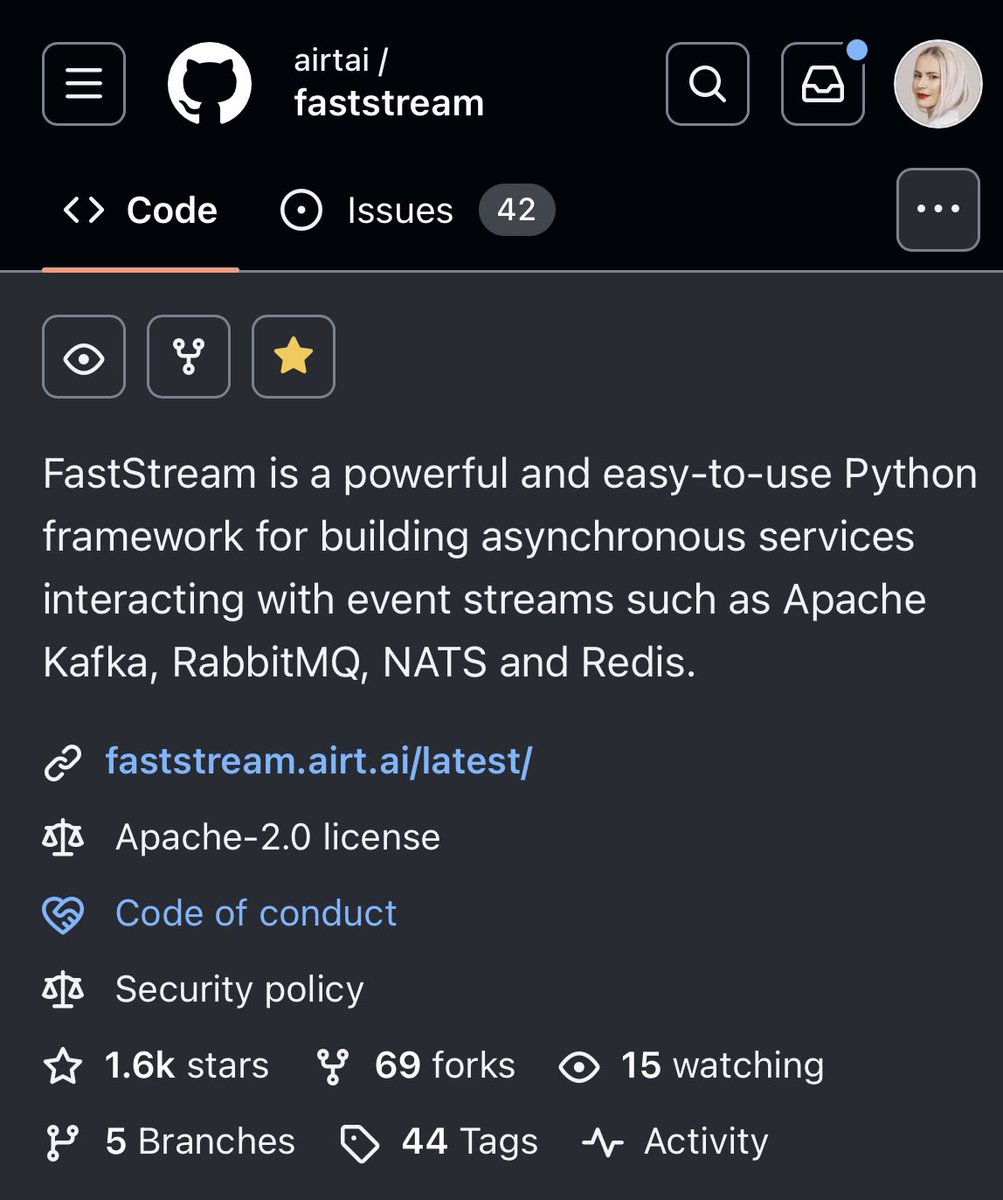 Aaand #FastStream is at ⭐ 1600 ⭐ on #GitHub 🤩 As always, #DEVCommunity is amazing! Thanks a ton for your support! 🥰

FastStream: bit.ly/FastStreamFram…
Discord: bit.ly/FastStreamDisc…

#Python #Kafka #RabbitMQ #NATS #Redis #Confluent #opensource #streaming