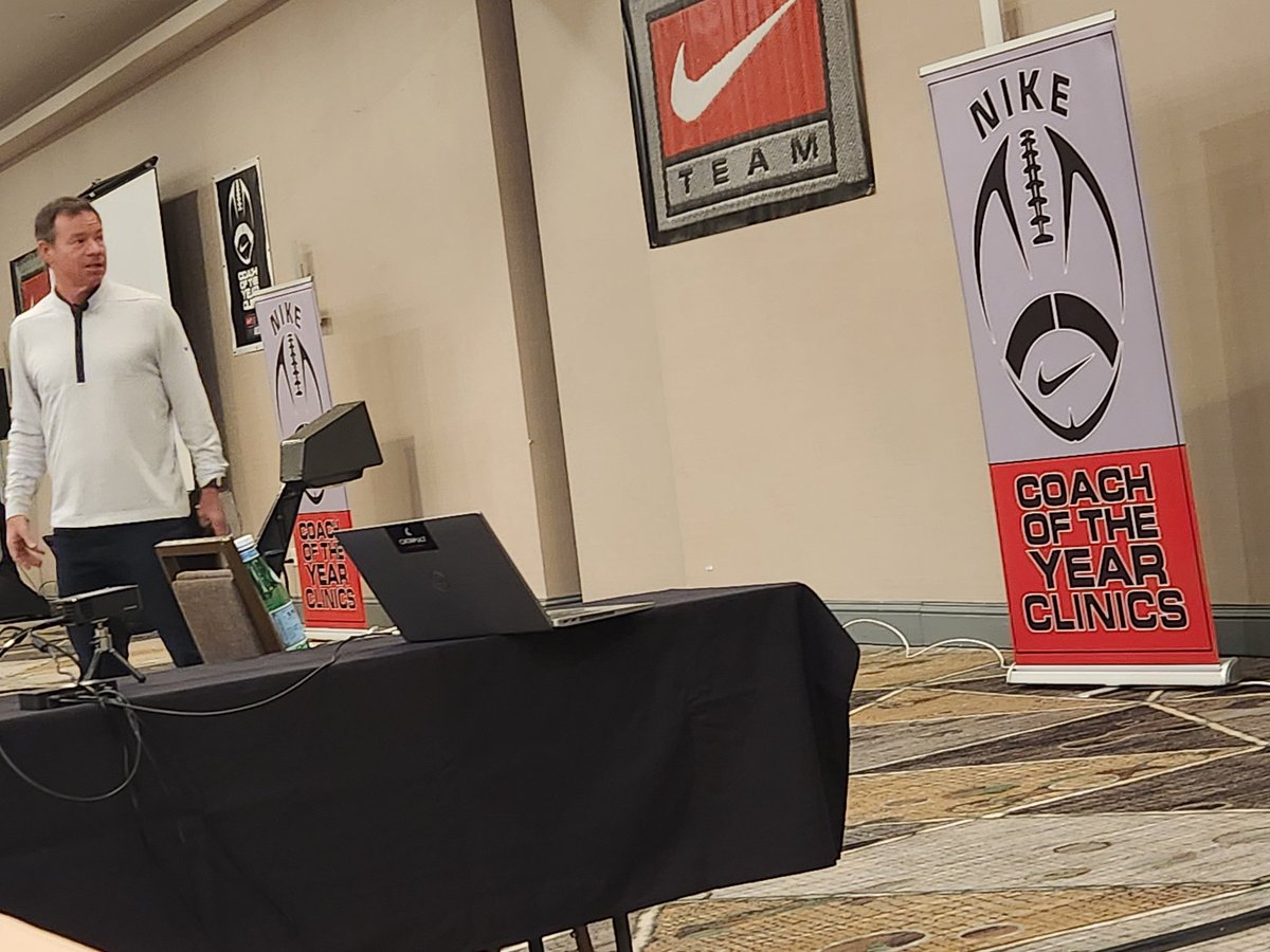 Coach Mora stole the show yesterday with his presentation on Cover 2 pressures. We head into our 3rd and final day at our New England Nike Coach of the Year Clinic!! #JustDoIt #BleedBlue