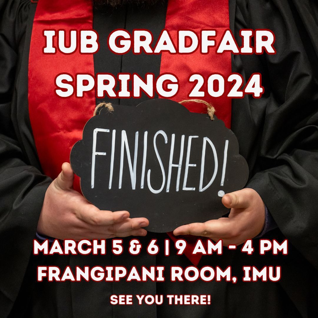 IUB grads, GradFair is next week! You can order your cap and gown 🎓, get a graduation portrait taken 📸, and more to knock out your Commencement tasks. 💪 For more info, visit: buff.ly/3meurGA