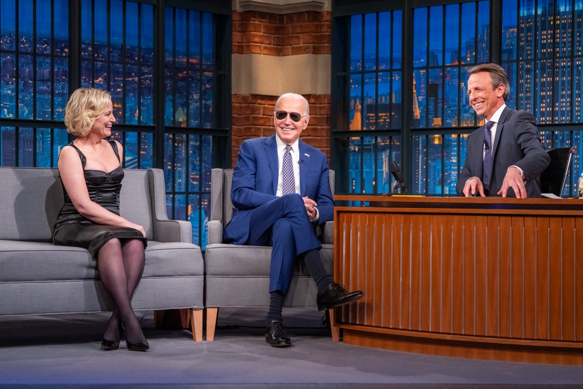 President Biden made a surprise stop this week to celebrate the 10th anniversary of Late Night with Seth Meyers. 