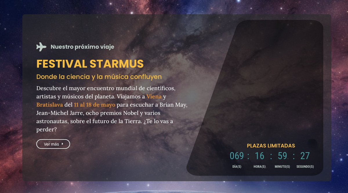 Ya está casi completo el viaje que en mayo haré a Viena y Bratislava para asistir al mayor festival de música y ciencia del mundo, STARMUS. Me acompañarán lectores, con accesos privilegiados, a los que aún puedes sumarte si te das prisa. Consúltalo aquí: ocultura.com/proximo-viaje/