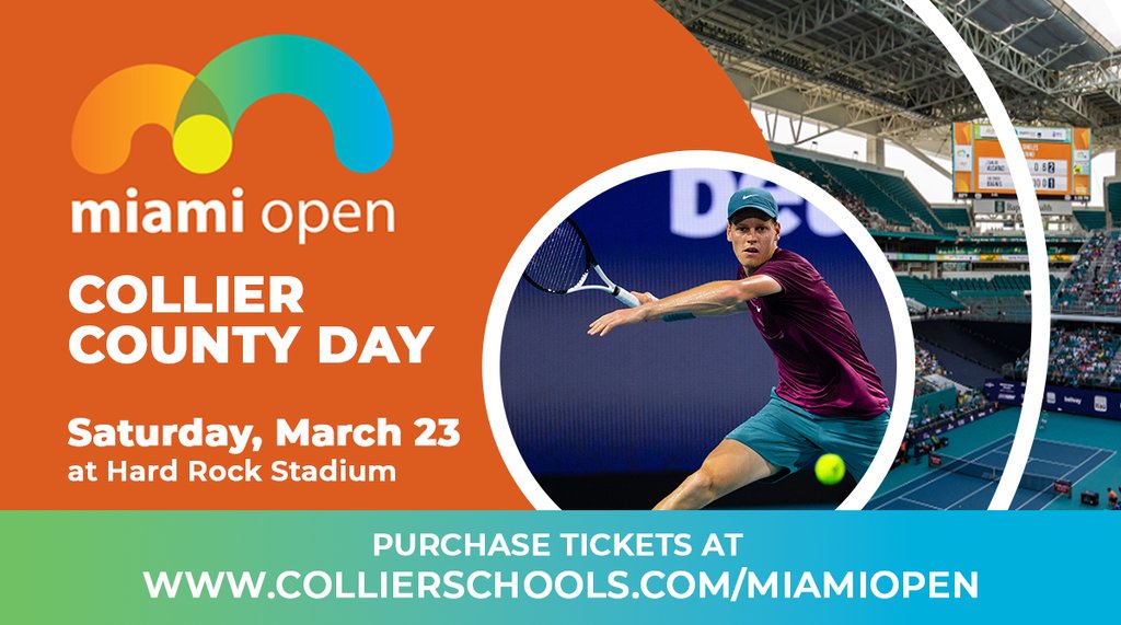 Join CCPS for the first-ever Collier County Day - Saturday, March 23 - @MiamiOpen! The partnership includes discounted tickets to watch the world’s top tennis players, kids' activities, free gondola rides & more. For tickets, visit: fevo-enterprise.com/group/collierc…