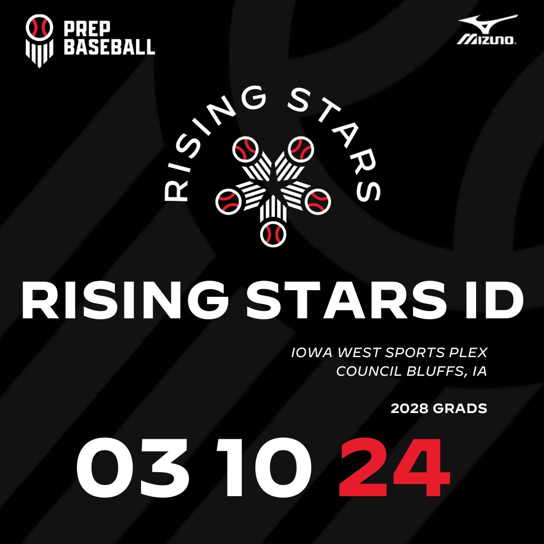 𝐑𝐢𝐬𝐢𝐧𝐠 𝐒𝐭𝐚𝐫𝐬 𝐈𝐃✨ Make sure you register for Nebraska's first Rising Stars event of the 2024 season. 🗓️ March 10, 2024 📍 Iowa West Sports Plex 👥 2028s only 📝: loom.ly/-Gs3Bl0