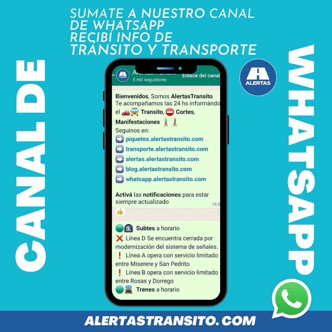 👩‍👩‍👧‍👧Sumate a nuestro CANAL de Whatsapp 📲 Recibi info de tránsito y transporte gratis 🚗🚍 Dale clic acá: 🔗 whatsapp.alertastransito.com #AlertasTransito #piquetes #transito #whatsapp