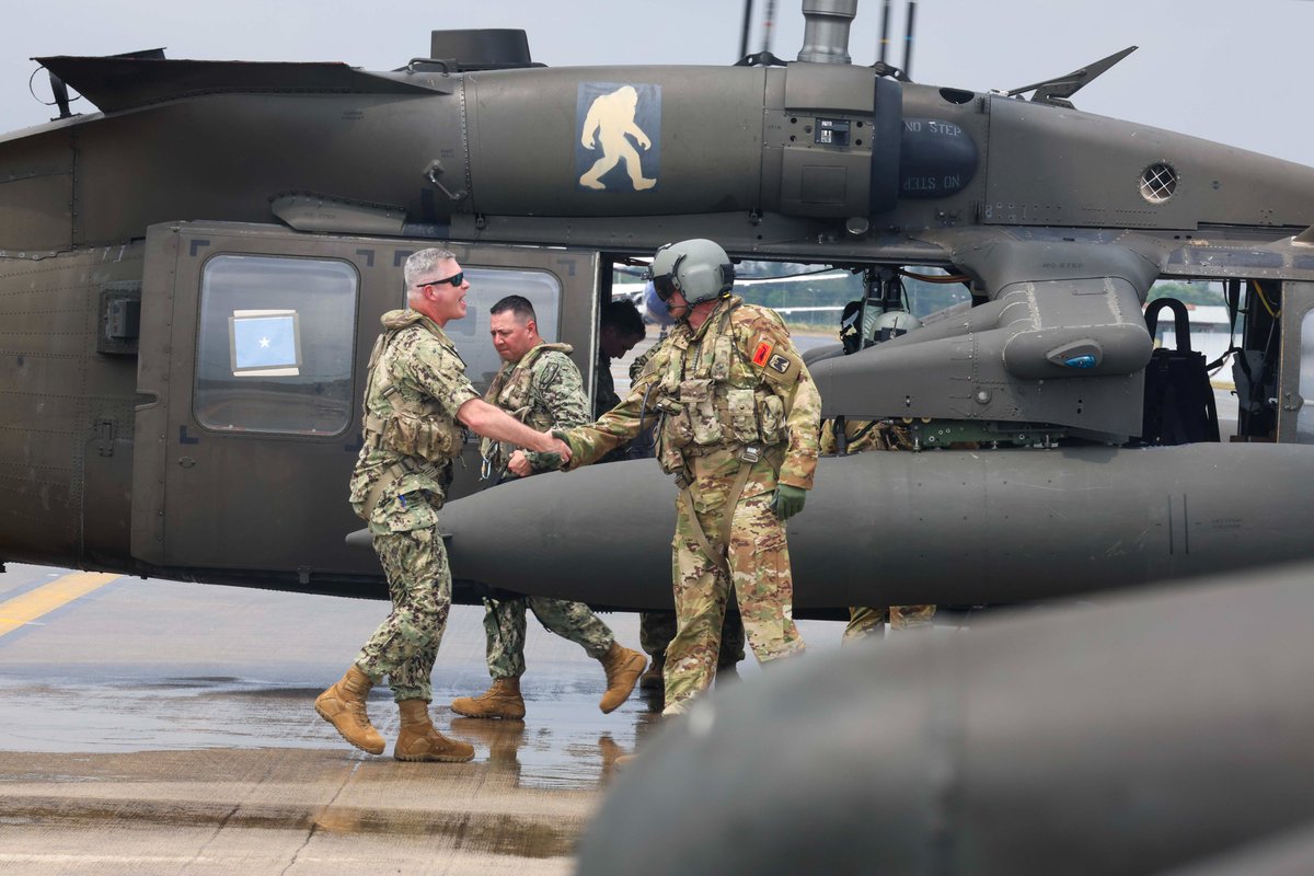 2-158th Assault Helicopter Battalion, 16th Combat Aviation Brigade, conducted deck landings upon the USS Somerset (LPD-25) escorting U.S. Navy Rear Adm. Christopher D. Stone, commander of Expeditionary Strike Group Seven, during #ExerciseCobraGold24 @USArmy @USARPAC @INDOPACOM