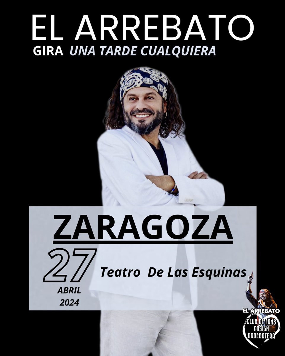 27 Abril Tour UNA TARDE CUALQUIERA de @arrebatoficial en Zaragoza @TeatroEsquinas @koobinevent teatrodelasesquinas.koobin.com/el-arrebato