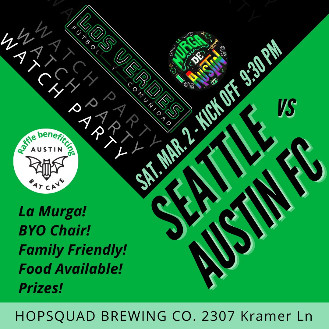 Los Verdes (@losverdesatx) on Twitter photo IT IS GAME DAY ONCE AGAIN! Come out to <a href="/HopsquadBrewing/">Hopsquad Brewing Co.</a> with your favorite #verde friends ππ€
<a href="/LaMurgaATX/">La Murga de Austin</a> IN THE MIX!! π₯πΊ
<a href="/AustinAnthem/">Austin Anthem</a> @pollofcATX <a href="/Cinco12La/">LaCinco12</a> IT IS GAME DAY ONCE AGAIN! Come out to <a href="/HopsquadBrewing/">Hopsquad Brewing Co.</a> with your favorite #verde friends ππ€
<a href="/LaMurgaATX/">La Murga de Austin</a> IN THE MIX!! π₯πΊ
<a href="/AustinAnthem/">Austin Anthem</a> @pollofcATX <a href="/Cinco12La/">LaCinco12</a>