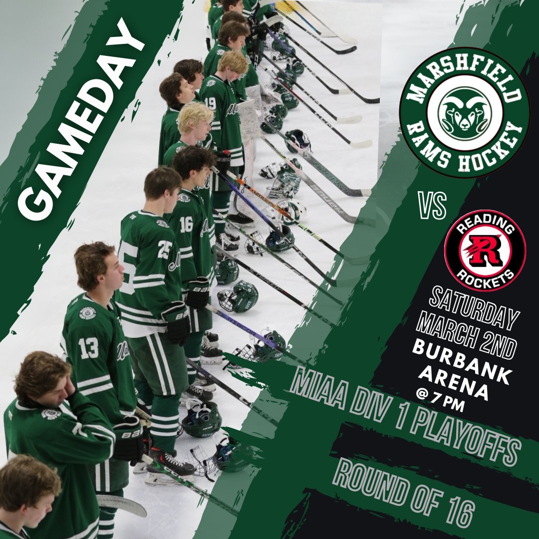 It's GameDay! It’s Playoffs! Sweet 16 Rams vs Reading Rockets @BurbankArena -7P! #letsgoRams #letsrollrams @MassHSHockey @MassNZ @HNIBonline @NEHockeyJournal @sports_ledger @BGlobeSports @BostonHeraldHS @T_Mulherin @camkerry7 @BConn63 @ChrisMcDaniel88 @JakeTLevin @DavidWolcott1