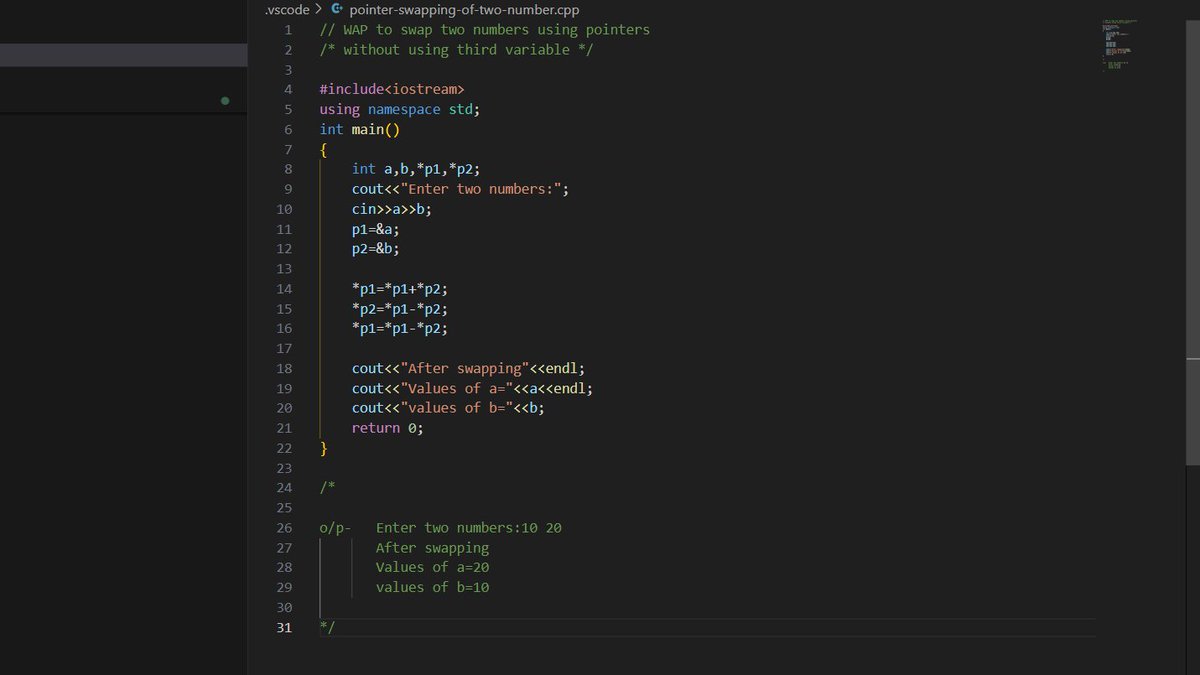 Aachal_Thaware's tweet image. Day 93/100 #100daysofcodechallenge
I have solved pointer problem ! the problem is that swap two numbers using pointer.
#happycoding💙