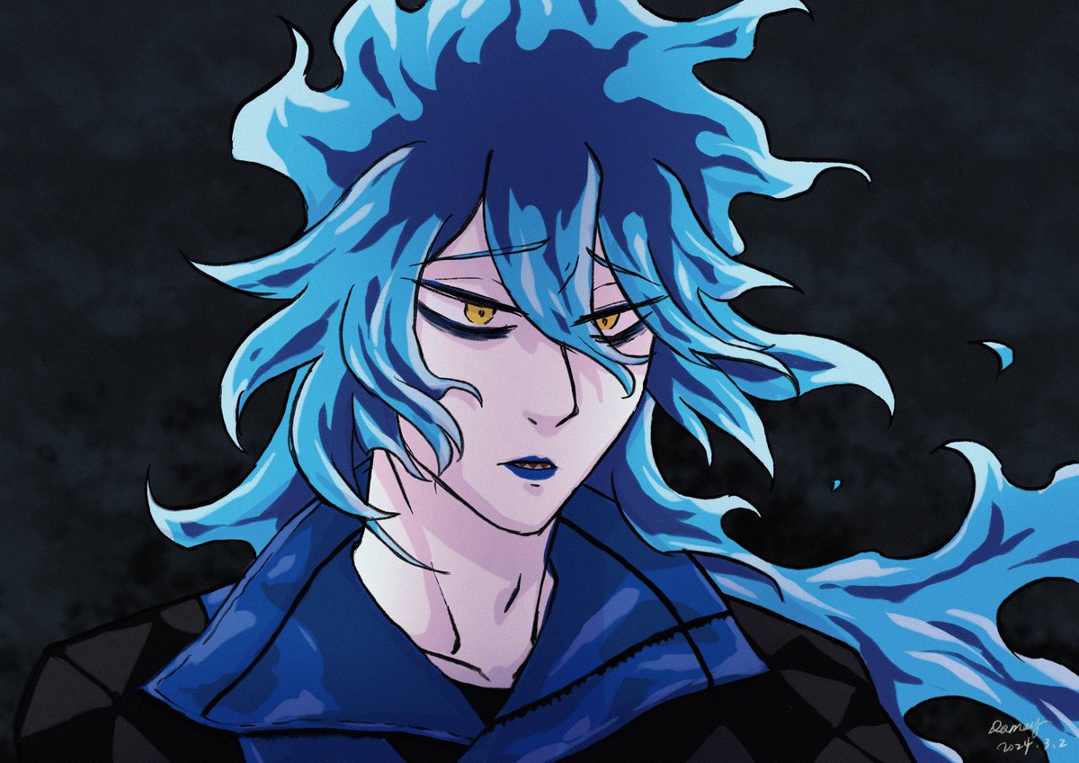 fiery hair multiple boys male focus 2boys blue hair from side long hair  illustration images