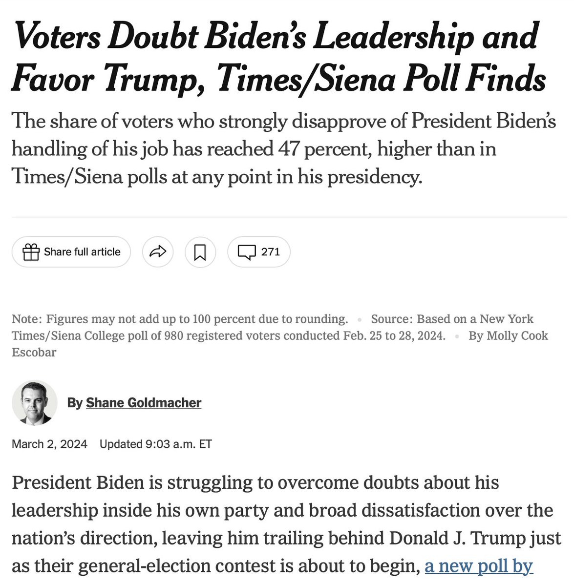 It is campaigning for Trump. So is Fox News but everyone understands what Fox is. Including Fox. I wonder if the Times even understands its own agenda with the persistent hard-on-Biden/soft-on-Trump takes that echo their coverage in 2016.