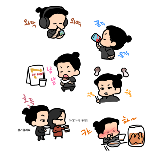 hair bun black hair blush single hair bun chibi headphones eating  illustration images