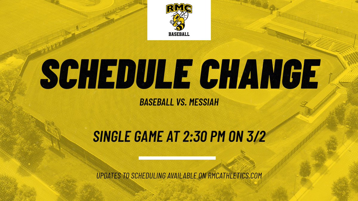 Due to heavy rain overnight, @RMCJackets will host @MessiahBaseball in a single 9-inning game at 2:30 p.m. today. rmcathletics.com/news/2024/3/2/…