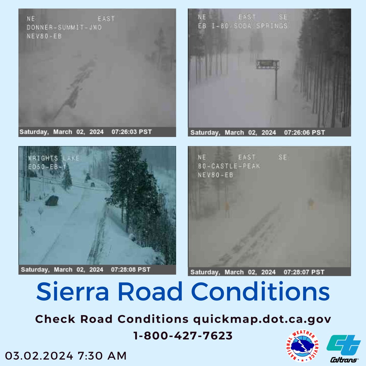 I-80 is currently CLOSED from Colfax to Truckee east and westbound. US50 is open with chain controls. Mountain travel is HIGHLY discouraged while warnings are in effect! #CAwx