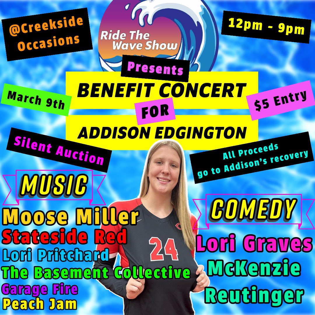 WE ARE JUST ONE SATURDAY AWAY FROM THE BIGGEST MUSIC EVENT IN CHILLICOTHE!! Make sure to make it out to Creekside Occassions next Saturday March 9th Noon-9pm for an amazing event for a great cause! Lori G comedy as our MC with McKenzie Reutinger and Blair Harsha providing