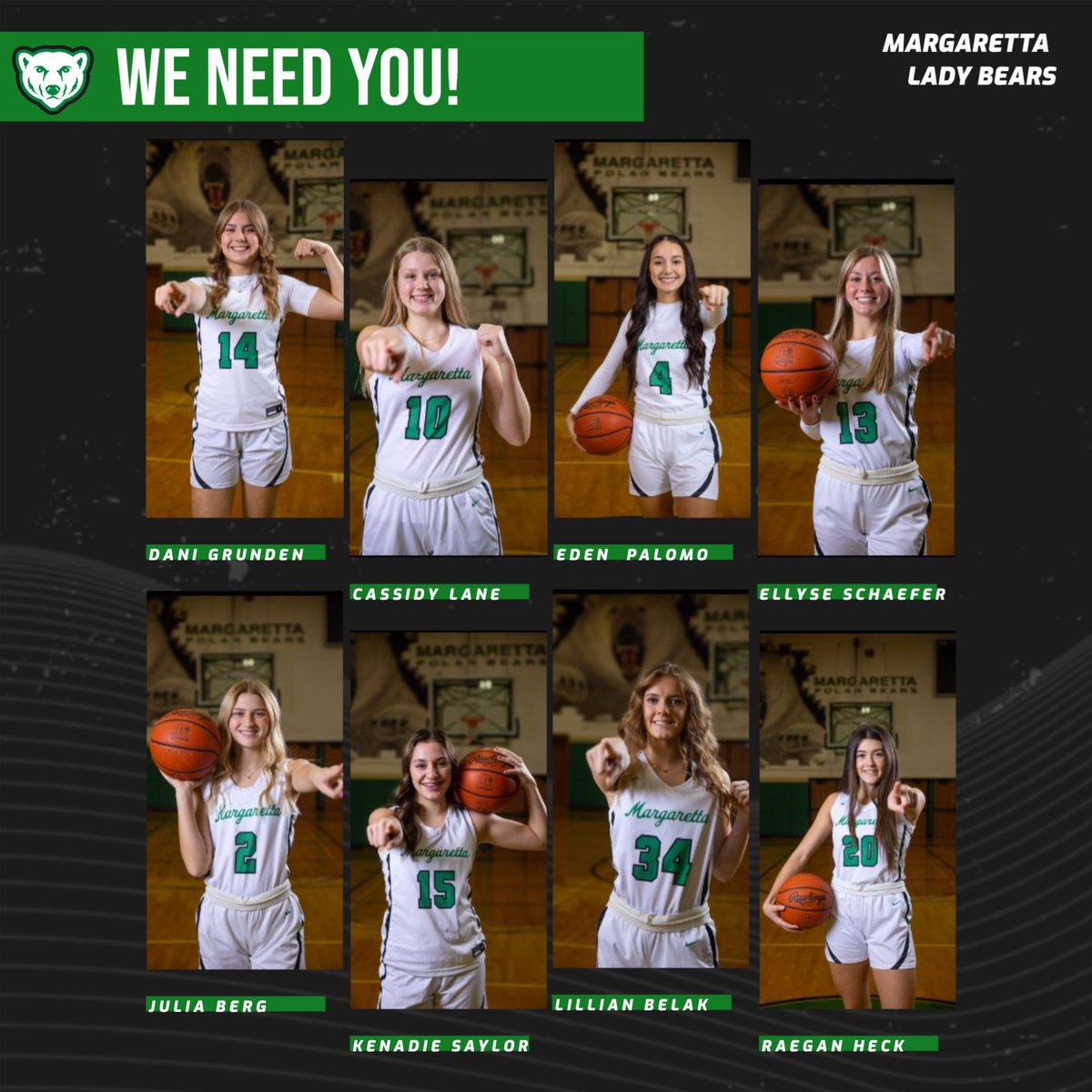 THE LADY BEARS NEED YOU!
Tonight 6pm at Shelby HS. WEAR GREEN PLEASE! <a href="/palomo_eden/">Eden Palomo</a>  <a href="/edwards_lilly3/">Lilly</a>  <a href="/Julia53237507/">Julia Berg</a> <a href="/GracePaseka/">Grace Paseka</a> <a href="/DaniGrunden/">Dani Grunden</a> <a href="/Pbear_Time/">Polar Nation</a> <a href="/KenadieSaylor/">Kenadie Saylor</a>