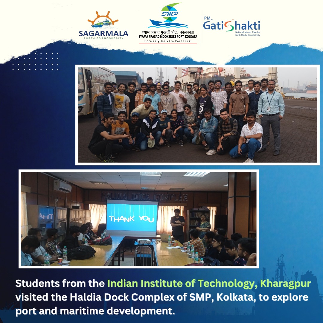 SMPort_Kolkata's tweet image. @SMPort_Kolkata is delighted to welcome the talented B.Tech and M.Tech students from @IITKgp on 2nd March, 2024 to the #HaldiaDockComplex . This visit offers them valuable insights into #portoperations and #maritimedevelopment. #SMPForEducation