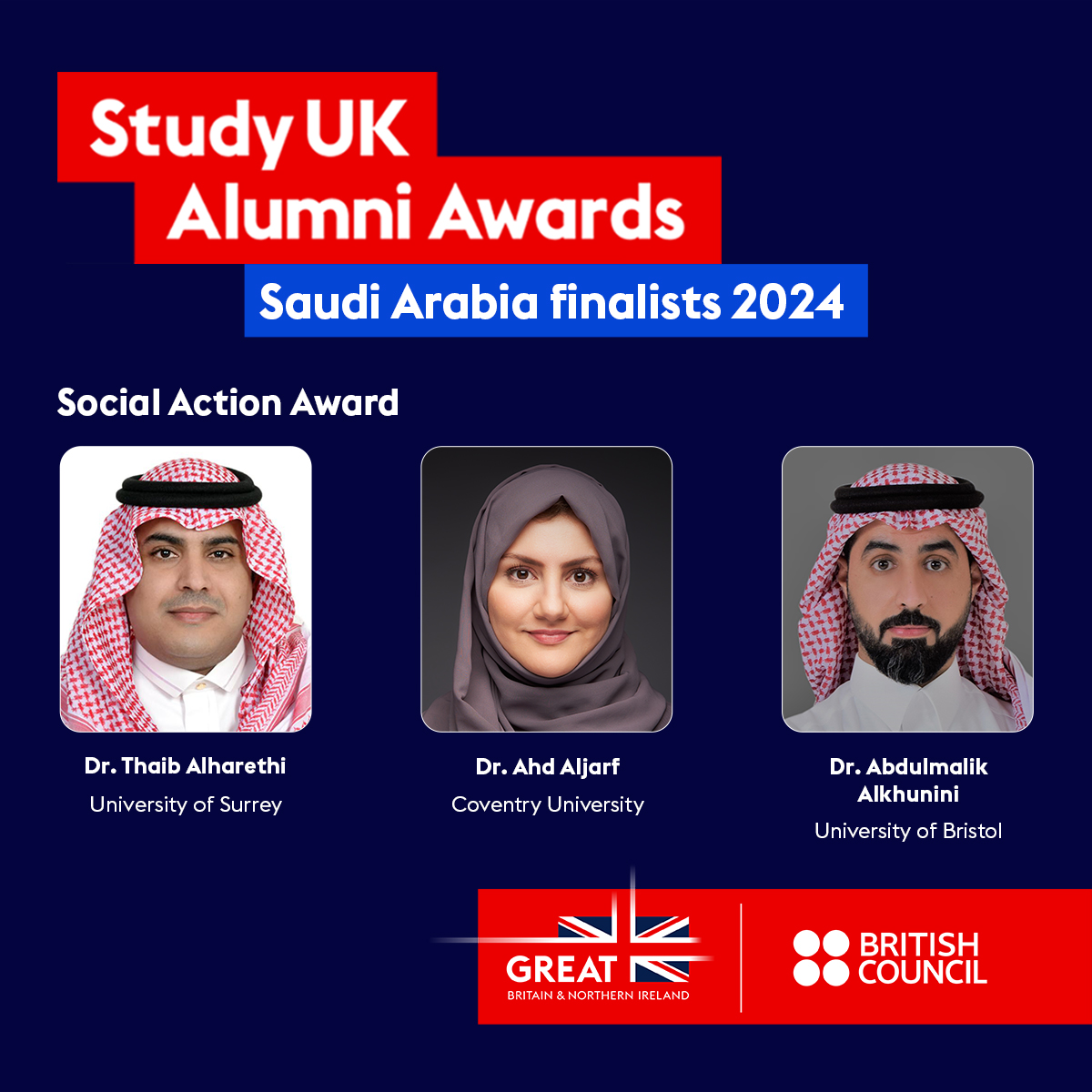 Meet our Social Action award finalists for the UK Alumni Awards 2023 - 2024
تعرف معنا على مرشحي جائزة العمل الاجتماعي لعام 2023- 2024
#StudyUK #UKAlumniAwards