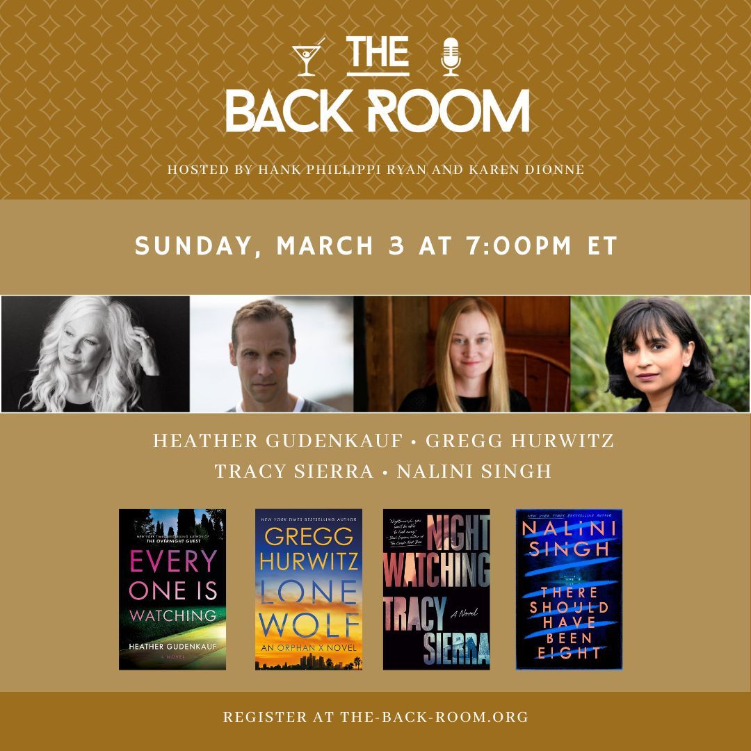 Tomorrow at 7pm ET. Chatting with some sharp authors about authoring, including @hgudenkauf, @nalinisingh, and @tsierrawrites (along with hosts @HankPRyan and @KarenDionne). Register at The-Back-Room.org.