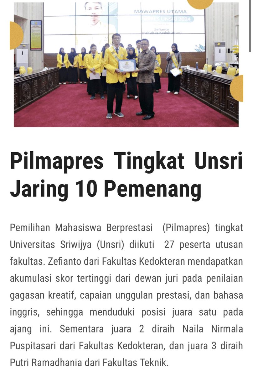 zefianto08's tweet image. Serba serbi Pilmapres FK sampai tingkat Univ dengan segala ke hectic annya 😭😭 thank uu my support system sudah menemani sampai sejauh inii :vv  -latepost
#fkunsri #unsri #pilmapres #mawapres