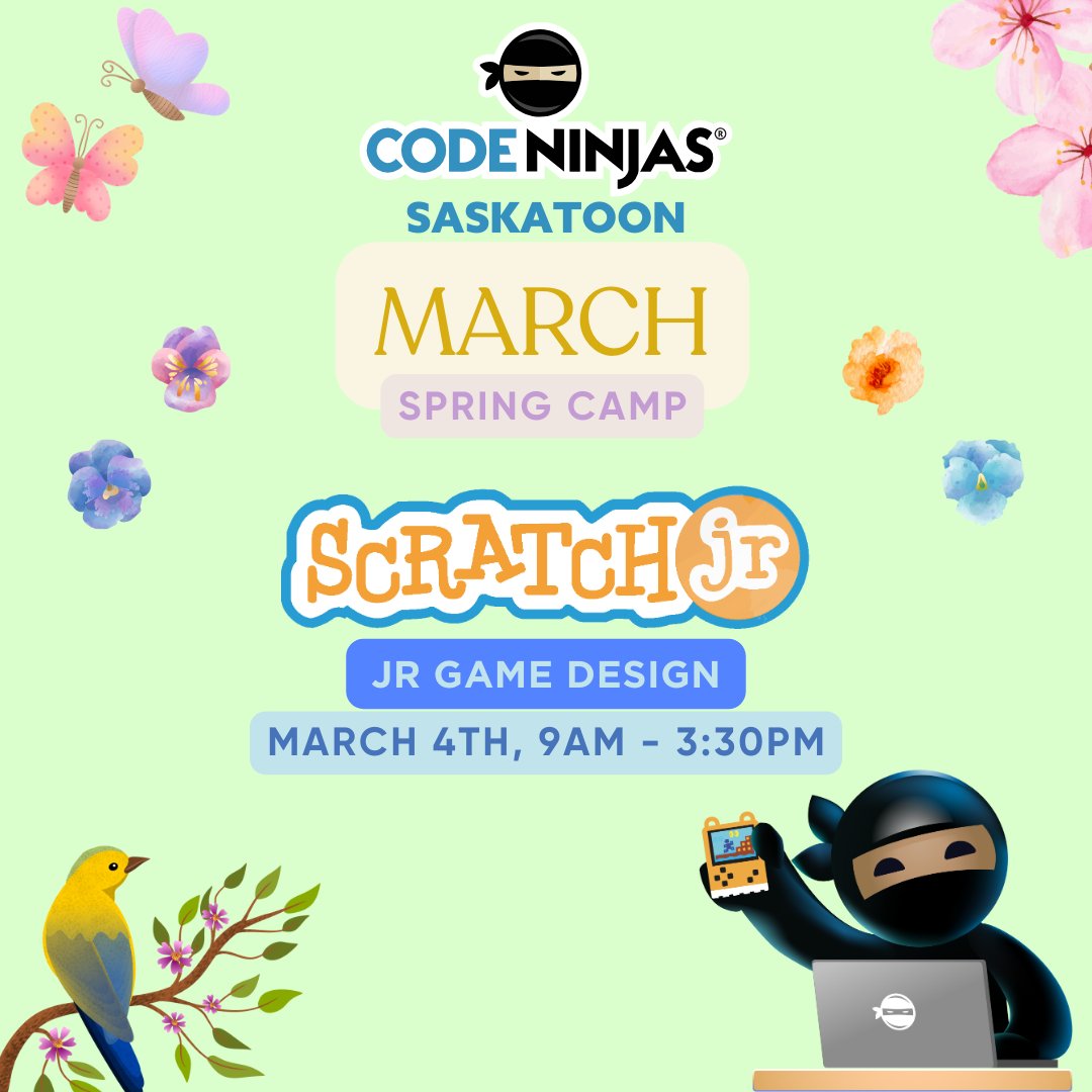 CodeSaskatoon's tweet image. Hey Ninjas aged 5-8, have you ever wanted to create a super fun video game? We've got you covered at our JR Game Design camp on March 4th! Let's dive into the world of gaming, create awesome stuff, and make some cool pals along the way! 🚀🕹️
#PlayfulCoding #GameOnKids...