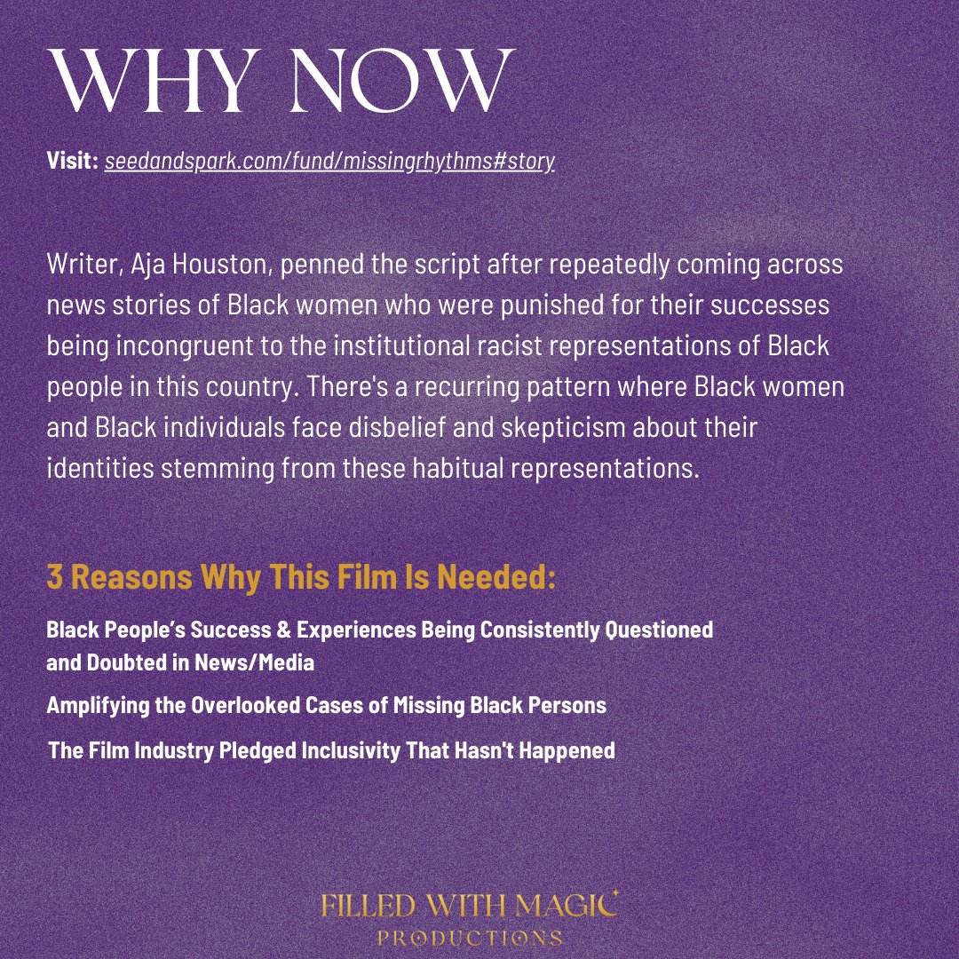 filledwmagic's tweet photo. 🚨#CrowdfundingAlert

✨MISSING RHYTHMS, a film highlighting themes of identity, representation, psychological tools of oppression and the epidemic of missing Black girls and women in this country.

🙌🏾Help this team reach their goal today! https://t.co/QsqL0FtLyR https://t.co/s8wwNrUZlC
