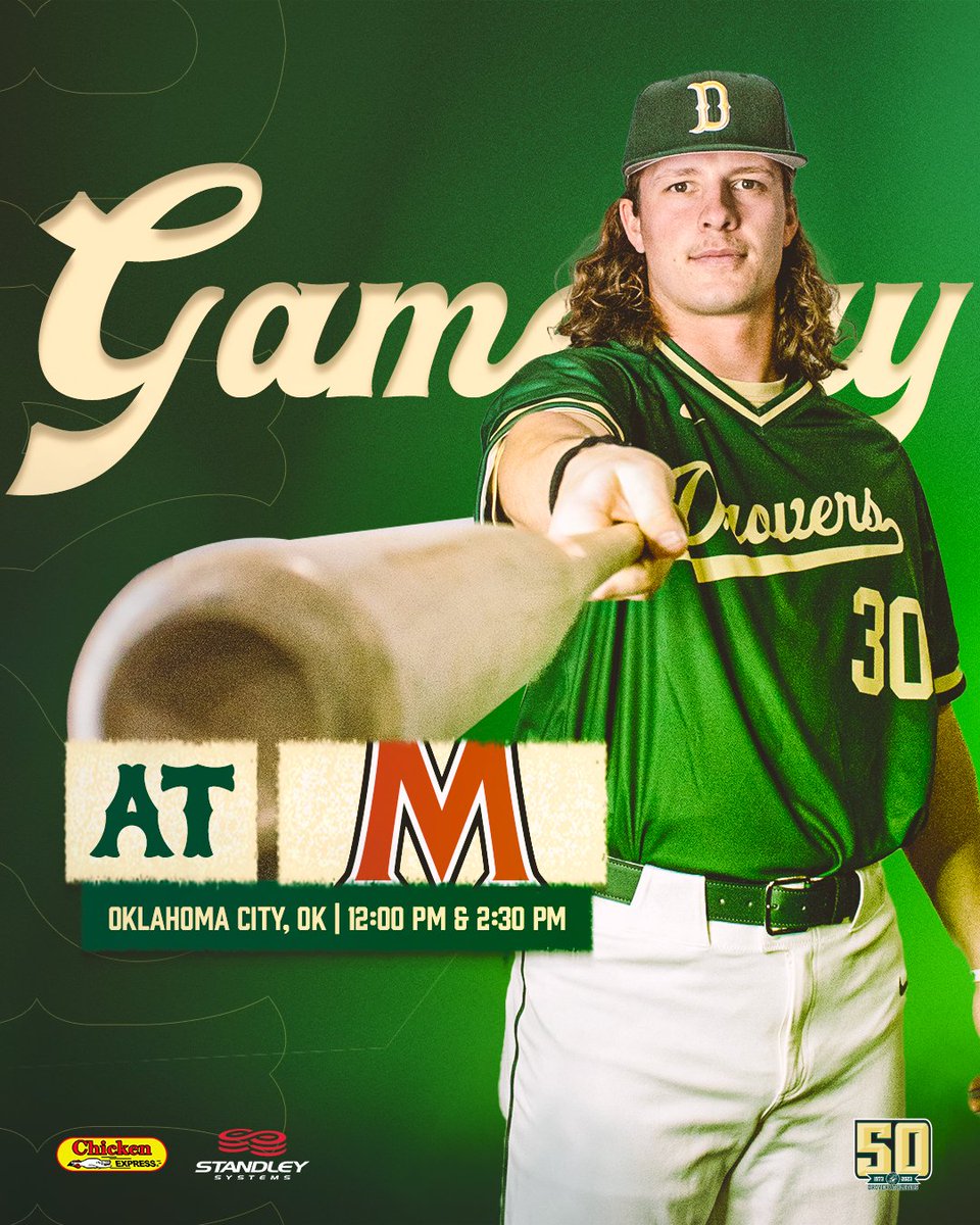 ⚾️𝗚𝗔𝗠𝗘𝗗𝗔𝗬⚾️
The Drovers return to OKC for a double-header at MACU‼️

⏰: 12:00 &amp; 2:30 PM CT
📍: Oklahoma City, OK
🏟️: MACU Baseball Field
📺/📊: usaoathletics.com/composite

#DroverNation🐎 x #BleedGreen