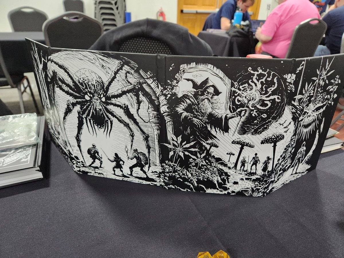 Playing some Shadowdark at <a href="/everconllc/">EVERCON</a> this morning. That art on the screen is awesome!