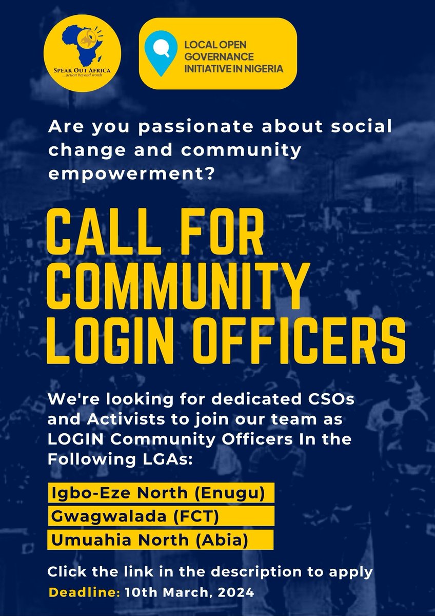africa_speakout's tweet image. 🇳🇬 Be part of open governance in Nigeria! Join LOGIN as a Community Officer. Apply now to make a difference! #LOGIN #OpenGovernance #Nigeria

Apply: buff.ly/3Ps2sz5

Funded by @macfound, supported by @CLPNigeria
