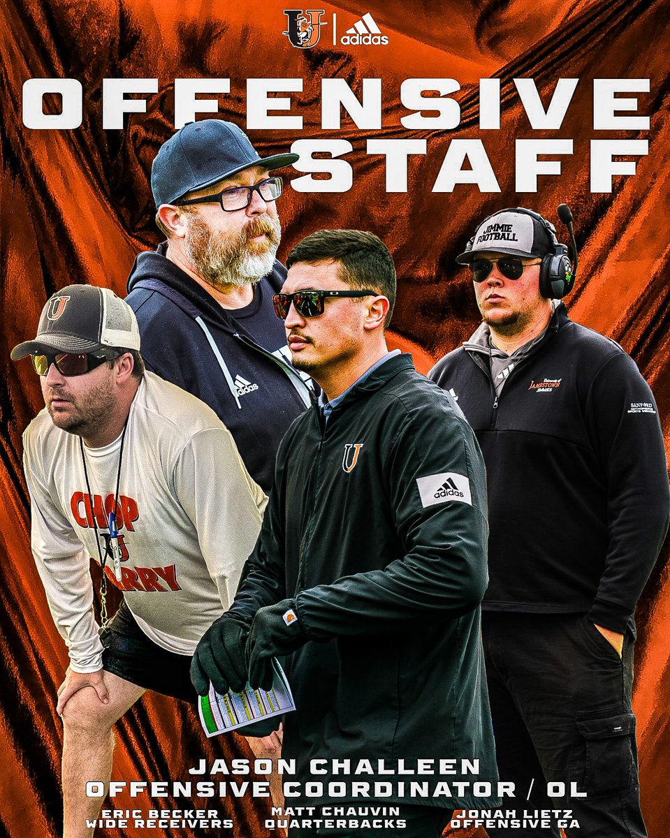 Be sure to follow our Offensive Staff ‼️ @Coach_Challeen (ND / MN / Southern CA) @MattChauvin19 (ND / Northern CA) @CoachEricBecker (ND / PNW - PDX / Cali JUCO) @Coach_Lietz (ND / TX) #ChopAndCarry x #JimmiePride