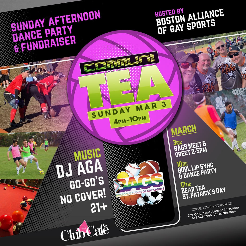 TOMORROW! Join <a href="/b/">b</a>.a.g.s_boston for their spring meet &amp; greet with tons of local sports teams here from 2-5 PM. Stick around after for our CommuniTea Dance with @djagaboston.