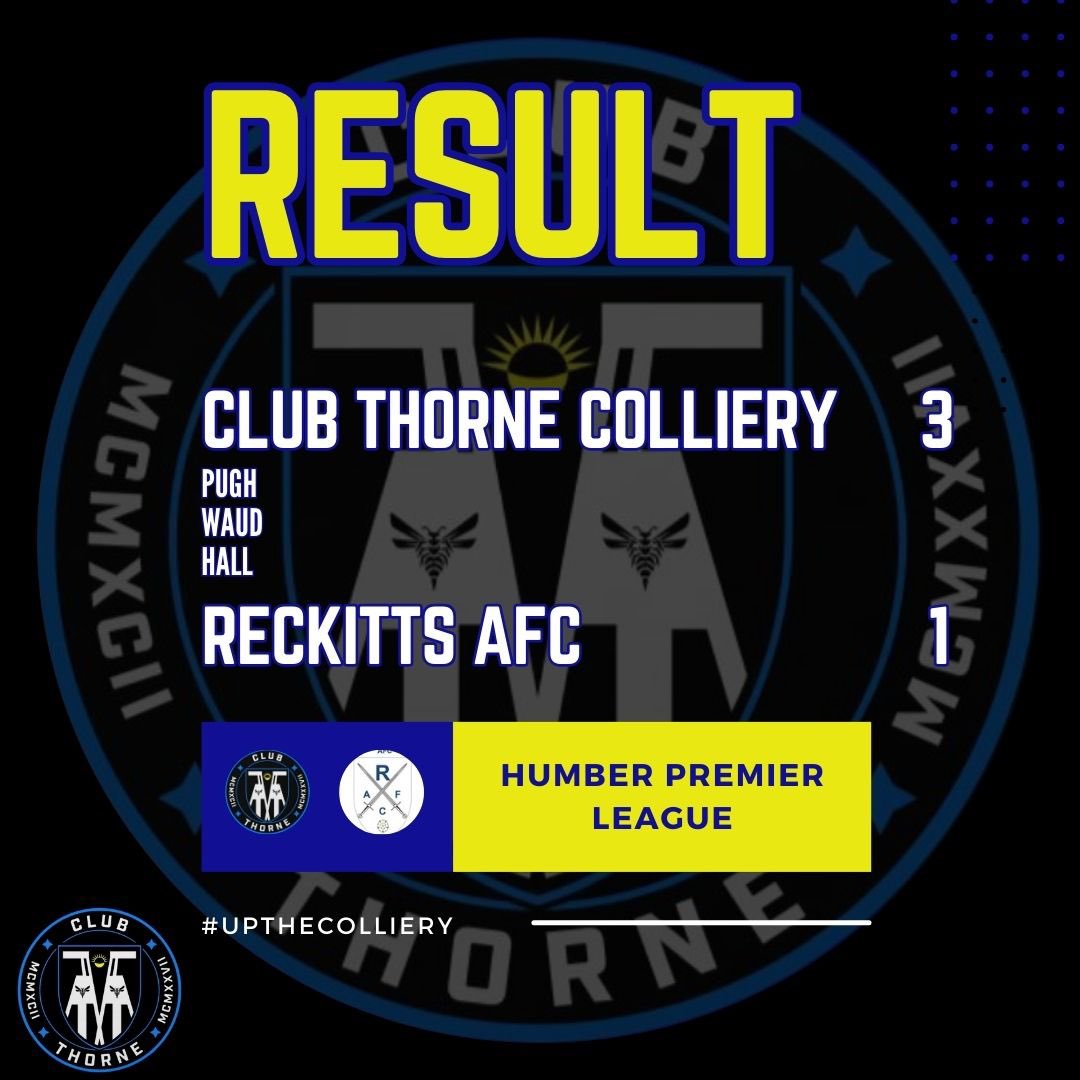 Result: 

Club Thorne Colliery  3
Reckitts AFC               1

#humberpremierleague 
#colliery #clubthorne #upthecolliery #clubthorneacademy #thorne #moorends #doncasterisgreat #doncaster