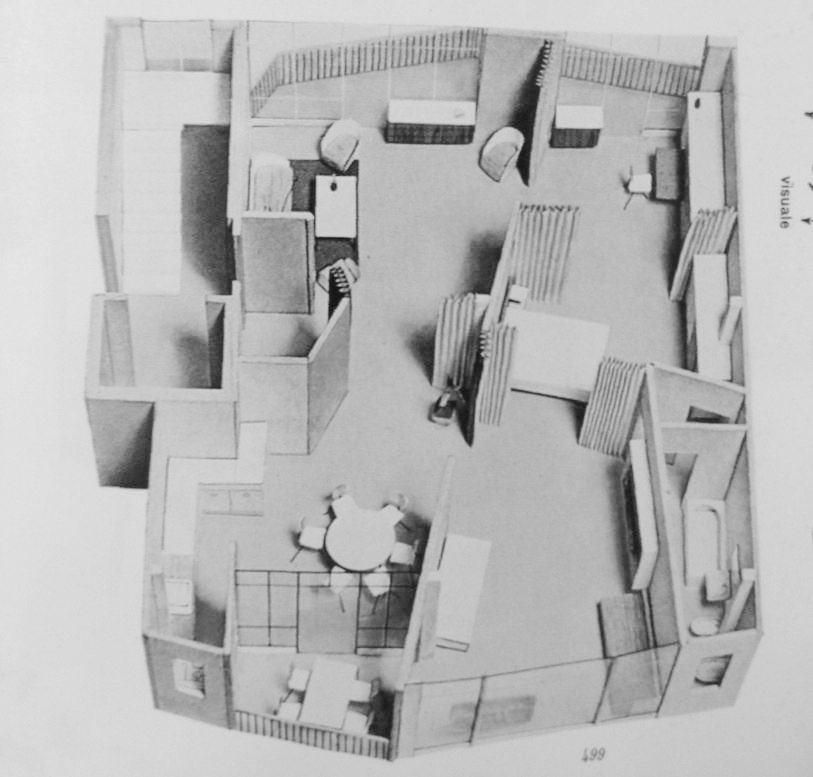 Propuesta para la “casa esatta”, proyectada por Gio Ponti para la X Triennale di Milano de 1954. Viviendas industrializadas para cuatro personas, en un espacio diáfano con muebles y camas plegables.

#casaesatta #GioPonti #architecture #arquitectura #concepthome