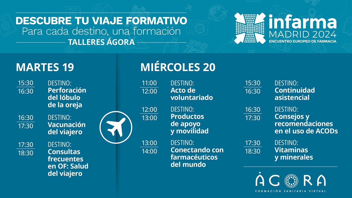 #Savethedate 🗓️19 y 20 de marzo ¡Os esperamos en #Infarma2024! Este año nos enfocamos en la salud del viajero ✈️. Talleres de casos prácticos y concursos formativos que ayuden y guíen a nuestros profesionales de la salud a lo largo de esta aventura. 

🔗bit.ly/3IlCF7G