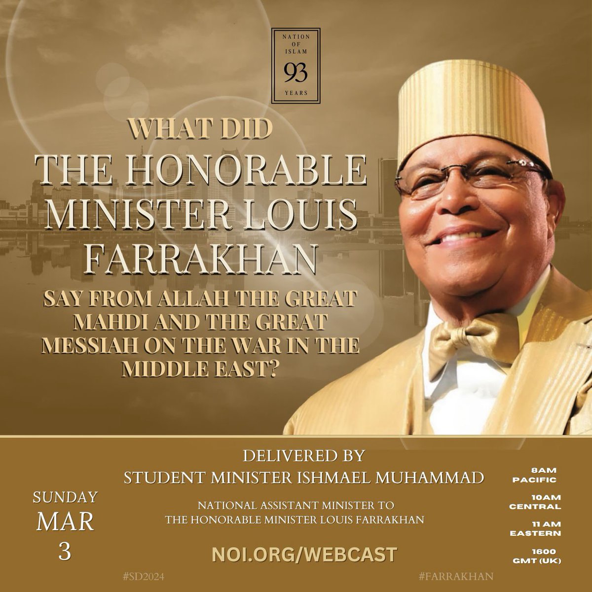 I look forward to us discussing the powerful Saviours’ Day message delivered by The Honorable Minister Louis Farrakhan! His message contained so much and we hope you can join us tomorrow at Mosque Maryam! Be our guest! #NOISundays #Farrakhan
