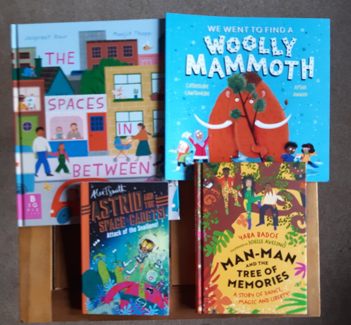When you're feeling low, visit a bookshop. Thanks @talesonmoonlane for a great selection to brighten my day. Books by @Alex_T_Smith @yaba_badoe and @joelle_avelino @CatCawthorne and Aysha Awwad @behindthenetra and @manjitthapp 📚🌞