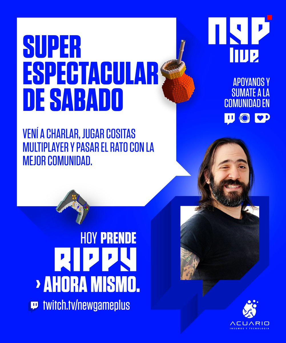 NewGamePlusOK's tweet photo. ¿Tenías algo mejor que hacer este sábado? Tenías.

@RippyRizza te invita a jugar cositas multiplayer y pasarla bien junto a la mejor comunidad latinoparlante del munfo.

Sale SUPERESPECIALDESABADO ahora mismo,
solo por

https://t.co/VF4v0oeEVp https://t.co/Zn8h2Ya6VX