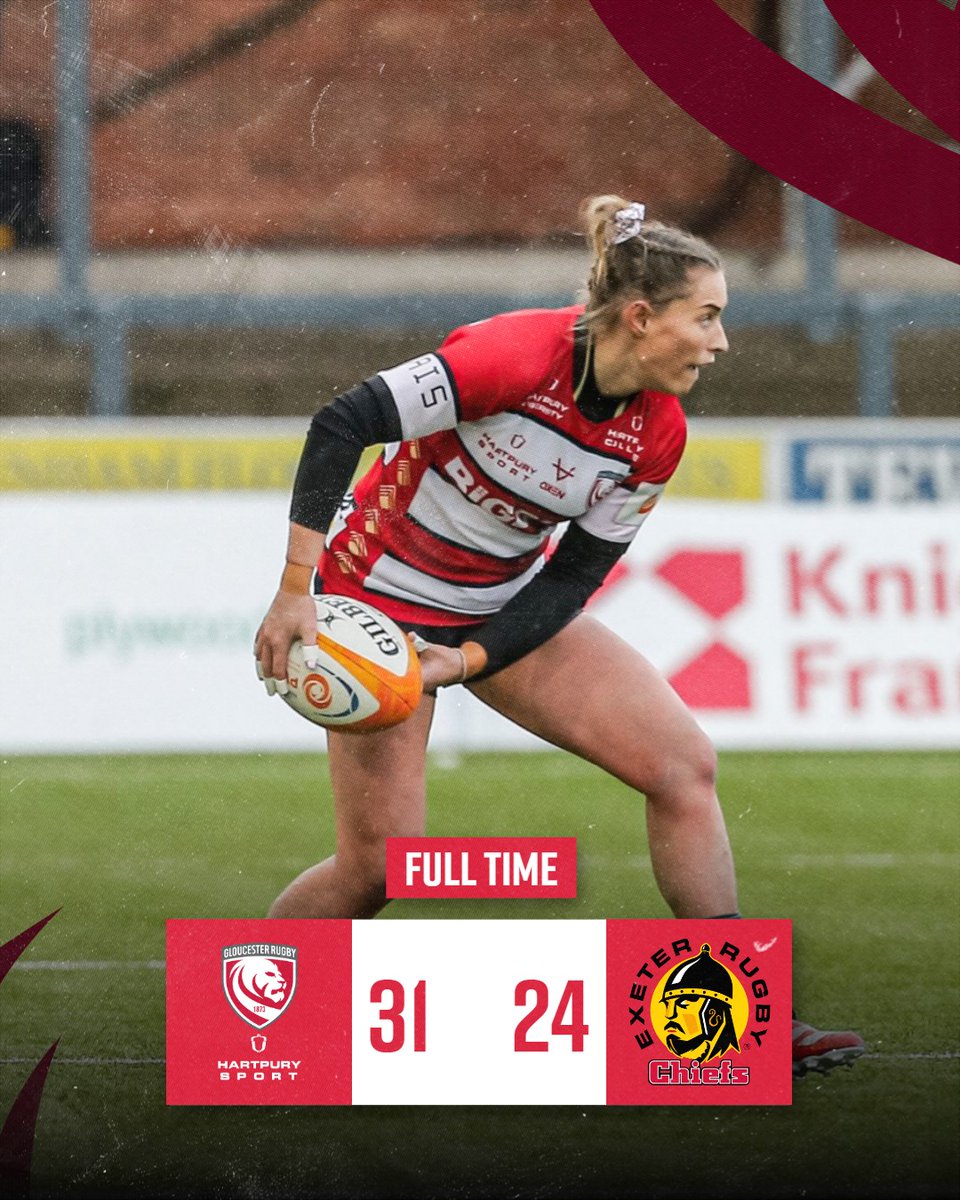 FULL TIME

Victory for Gloucester-Hartpury! The Circus score five to secure a convincing win over Exeter Chiefs. Onto Harlequins.

🍒 31 - 24 ⚔️ | #GLOvEXE